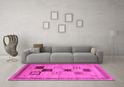 Machine Washable Abstract Pink Contemporary Rug in a Living Room, wshcon599pnk