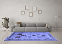 Machine Washable Abstract Blue Contemporary Rug, wshcon599blu