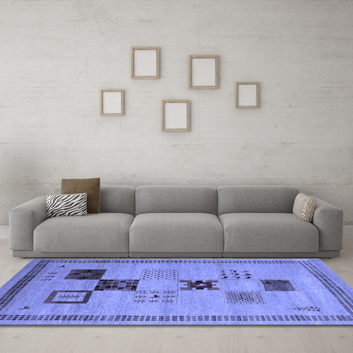 Machine Washable Abstract Blue Contemporary Rug in a Living Room, wshcon599blu