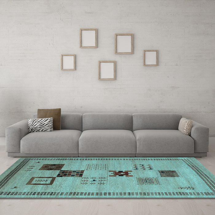 Machine Washable Abstract Light Blue Contemporary Rug in a Living Room, wshcon599lblu