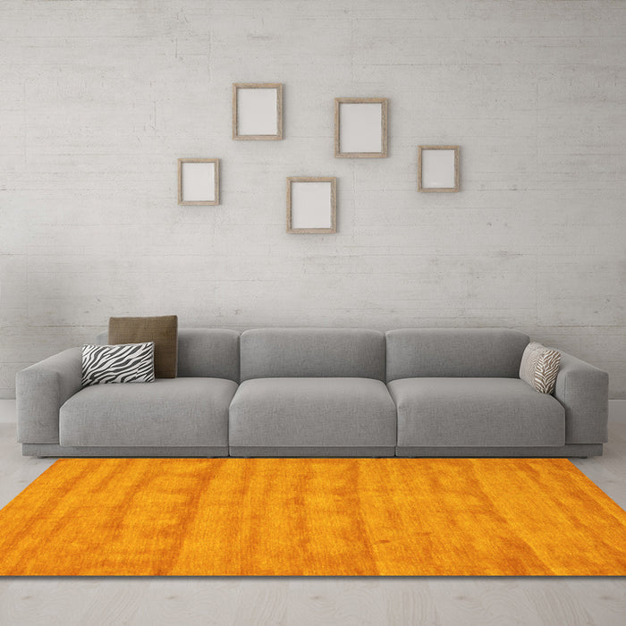 Machine Washable Abstract Yellow Contemporary Rug in a Living Room, wshcon5yw