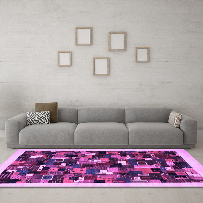 Machine Washable Abstract Purple Contemporary Area Rugs in a Living Room, wshcon600pur
