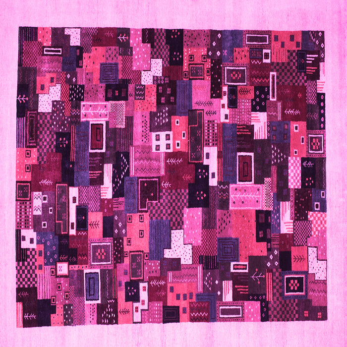 Square Machine Washable Abstract Pink Contemporary Rug, wshcon600pnk