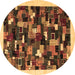 Round Machine Washable Abstract Brown Contemporary Rug, wshcon600brn