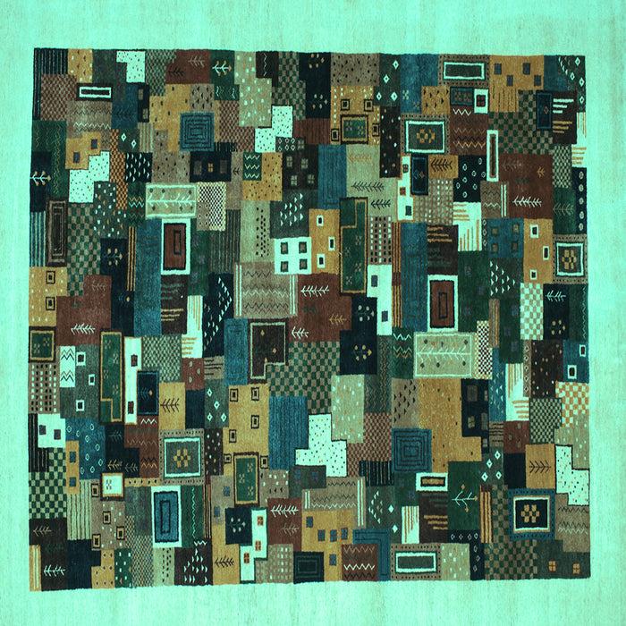Square Machine Washable Abstract Turquoise Contemporary Area Rugs, wshcon600turq