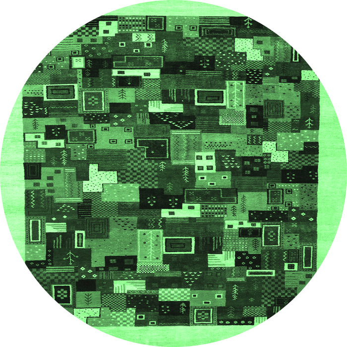 Round Machine Washable Abstract Emerald Green Contemporary Area Rugs, wshcon600emgrn