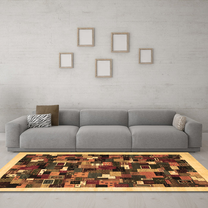 Machine Washable Abstract Brown Contemporary Rug in a Living Room,, wshcon600brn