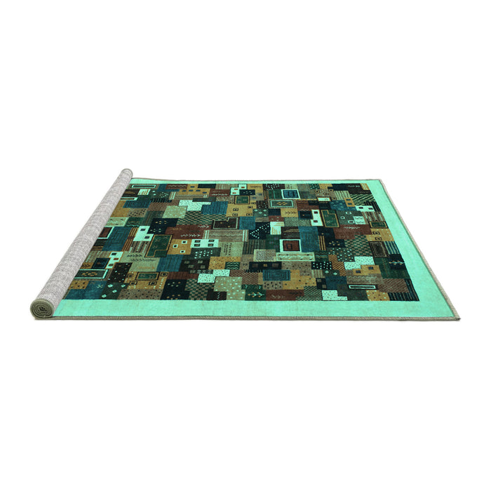 Sideview of Machine Washable Abstract Turquoise Contemporary Area Rugs, wshcon600turq