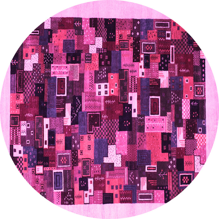 Round Machine Washable Abstract Pink Contemporary Rug, wshcon600pnk