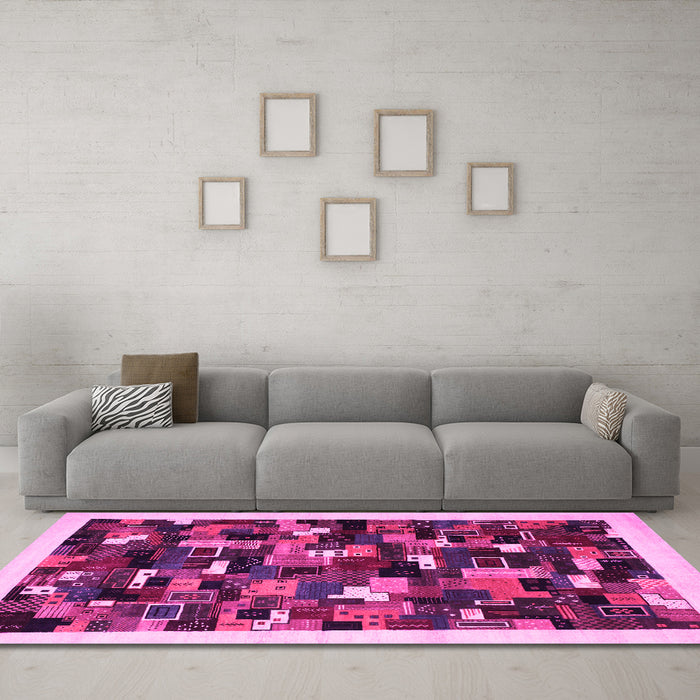 Machine Washable Abstract Pink Contemporary Rug in a Living Room, wshcon600pnk