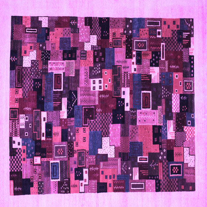 Square Machine Washable Abstract Purple Contemporary Area Rugs, wshcon600pur