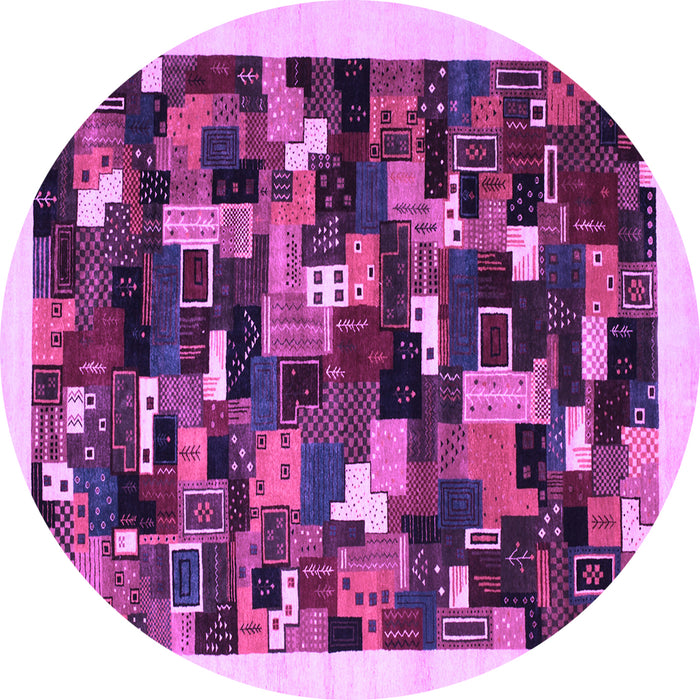 Round Abstract Purple Contemporary Rug, con600pur
