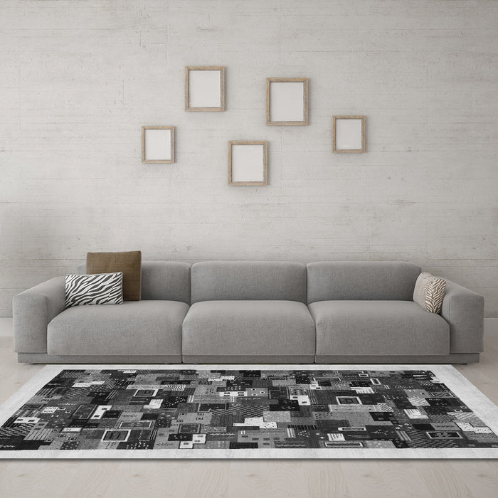 Machine Washable Abstract Gray Contemporary Rug in a Living Room,, wshcon600gry