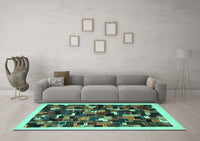 Machine Washable Abstract Turquoise Contemporary Rug, wshcon600turq