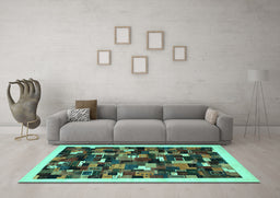 Machine Washable Abstract Turquoise Contemporary Area Rugs in a Living Room,, wshcon600turq
