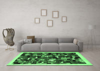 Machine Washable Abstract Emerald Green Contemporary Rug, wshcon600emgrn