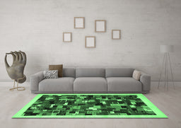 Machine Washable Abstract Emerald Green Contemporary Area Rugs in a Living Room,, wshcon600emgrn