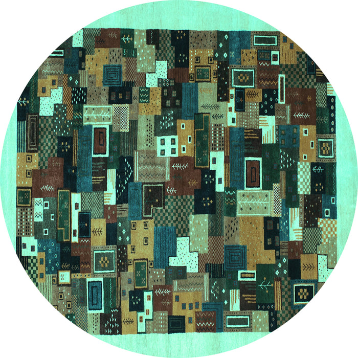 Round Machine Washable Abstract Turquoise Contemporary Area Rugs, wshcon600turq