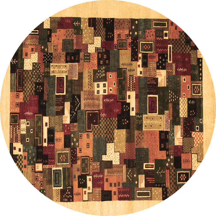 Round Abstract Brown Contemporary Rug, con600brn