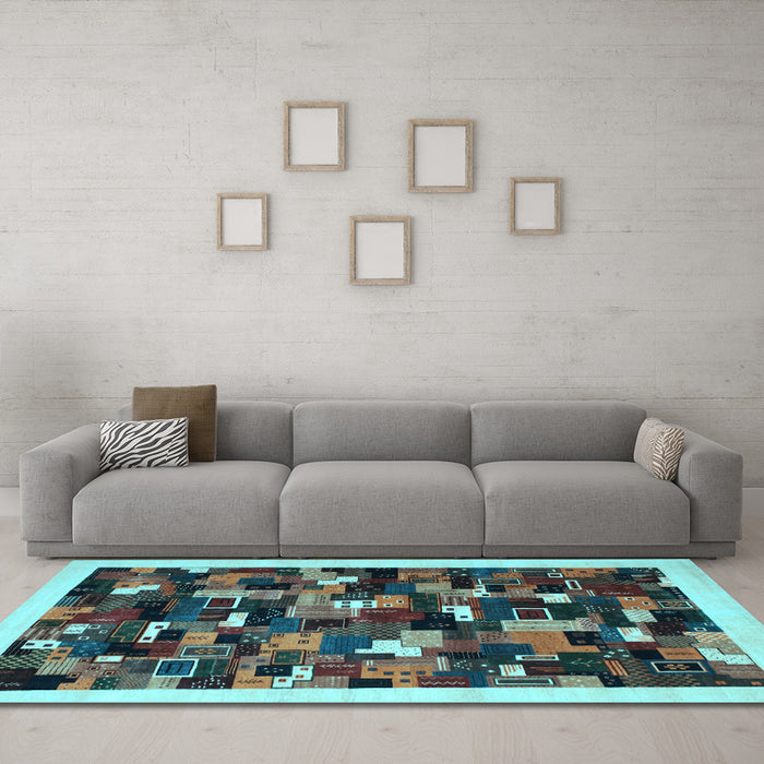 Machine Washable Abstract Light Blue Contemporary Rug in a Living Room, wshcon600lblu