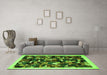 Machine Washable Abstract Green Contemporary Area Rugs in a Living Room,, wshcon600grn