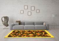 Machine Washable Abstract Yellow Contemporary Rug, wshcon600yw