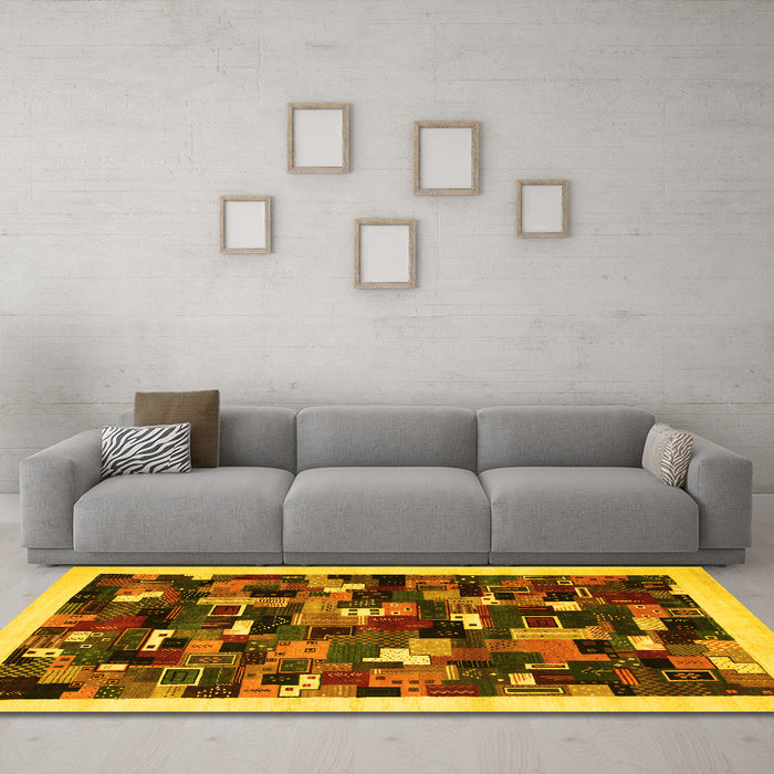 Machine Washable Abstract Yellow Contemporary Rug in a Living Room, wshcon600yw