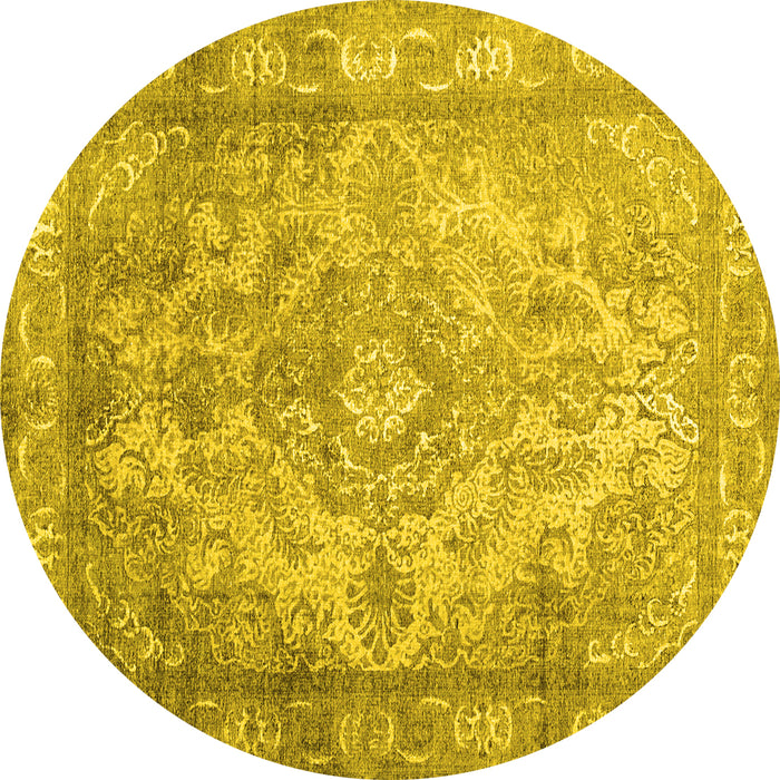 Round Abstract Yellow Contemporary Rug, con601yw
