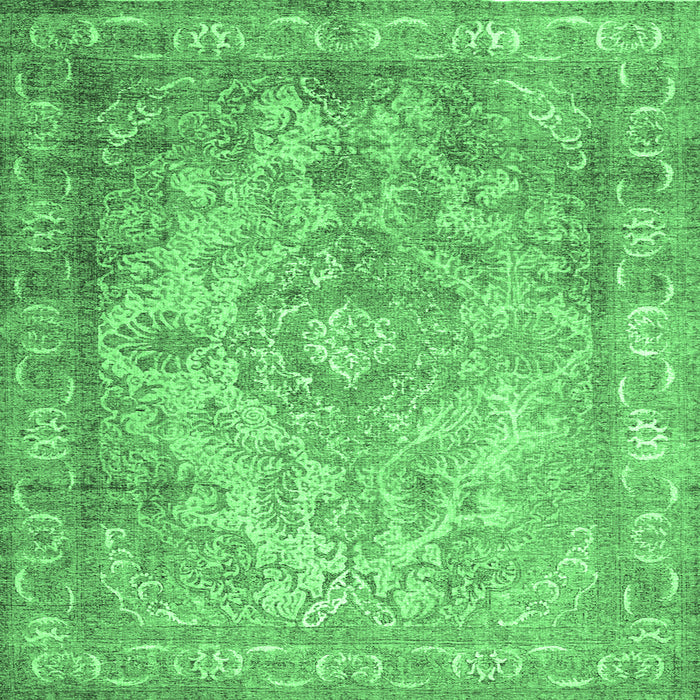 Square Machine Washable Abstract Emerald Green Contemporary Area Rugs, wshcon601emgrn