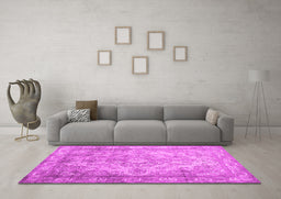 Machine Washable Abstract Pink Contemporary Rug in a Living Room, wshcon601pnk