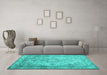 Machine Washable Abstract Turquoise Contemporary Area Rugs in a Living Room,, wshcon601turq