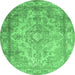 Round Abstract Emerald Green Contemporary Rug, con601emgrn