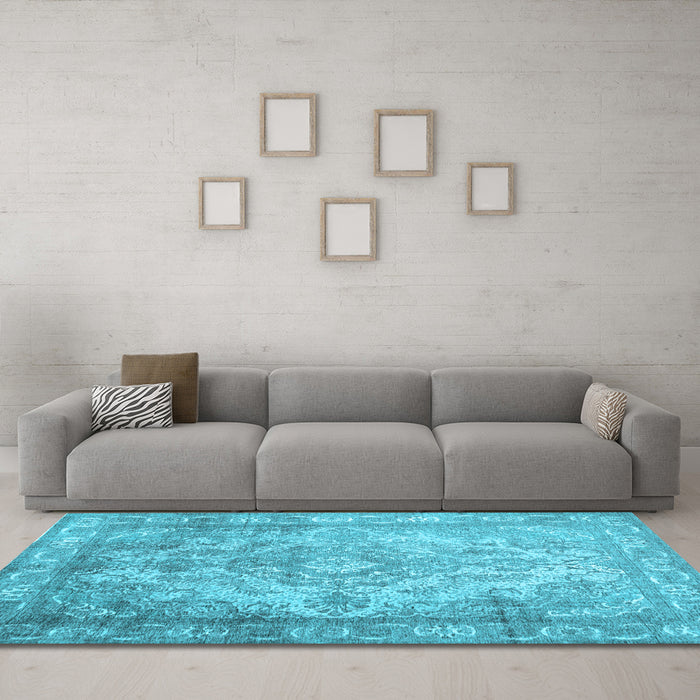 Machine Washable Abstract Light Blue Contemporary Rug in a Living Room, wshcon601lblu