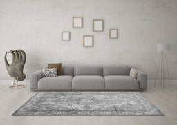 Machine Washable Abstract Gray Contemporary Rug in a Living Room,, wshcon601gry