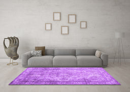 Machine Washable Abstract Purple Contemporary Area Rugs in a Living Room, wshcon601pur