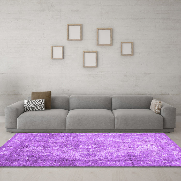 Machine Washable Abstract Purple Contemporary Area Rugs in a Living Room, wshcon601pur