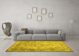 Machine Washable Abstract Yellow Contemporary Rug in a Living Room, wshcon601yw