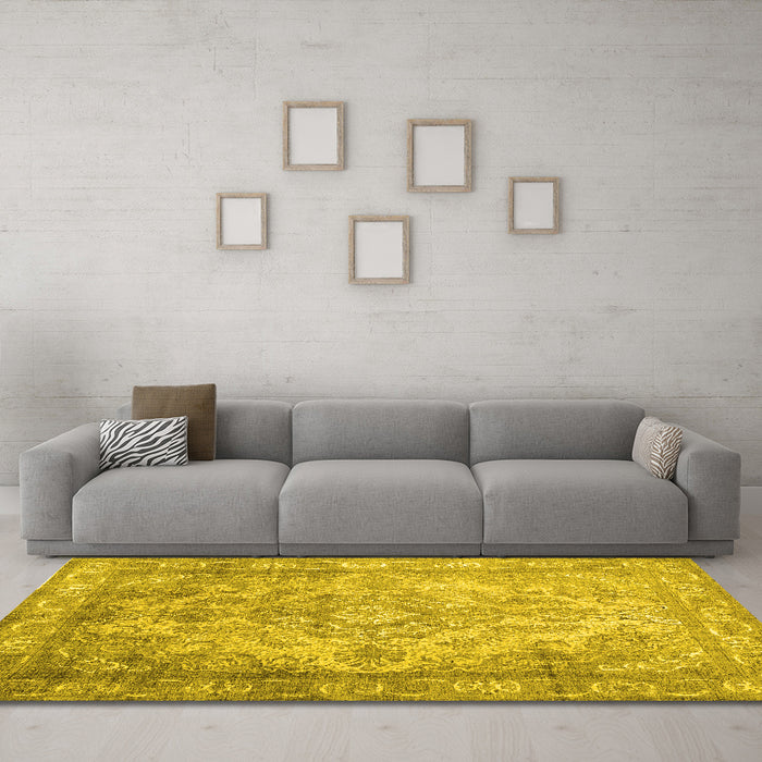 Machine Washable Abstract Yellow Contemporary Rug in a Living Room, wshcon601yw