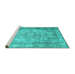 Sideview of Machine Washable Abstract Turquoise Contemporary Area Rugs, wshcon601turq