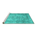 Sideview of Machine Washable Abstract Turquoise Contemporary Area Rugs, wshcon601turq