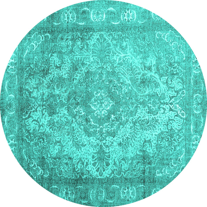 Round Machine Washable Abstract Turquoise Contemporary Area Rugs, wshcon601turq