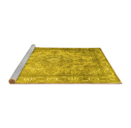 Sideview of Machine Washable Abstract Yellow Contemporary Rug, wshcon601yw