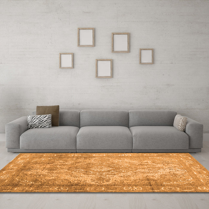 Machine Washable Abstract Orange Contemporary Area Rugs in a Living Room, wshcon601org