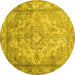 Round Machine Washable Abstract Yellow Contemporary Rug, wshcon601yw