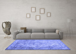 Machine Washable Abstract Blue Contemporary Rug in a Living Room, wshcon601blu