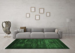 Machine Washable Abstract Emerald Green Contemporary Area Rugs in a Living Room,, wshcon602emgrn