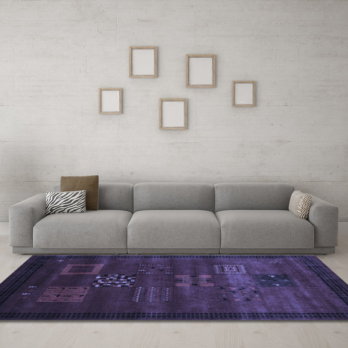 Machine Washable Abstract Blue Contemporary Rug in a Living Room, wshcon602blu
