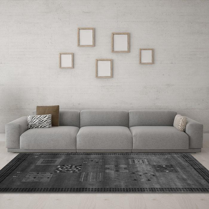 Machine Washable Abstract Gray Contemporary Rug in a Living Room,, wshcon602gry