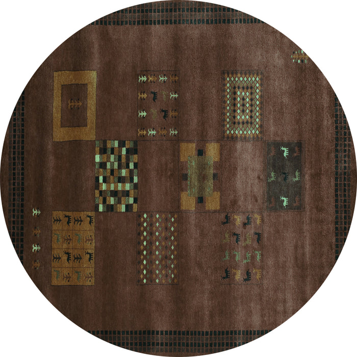 Round Abstract Turquoise Contemporary Rug, con602turq