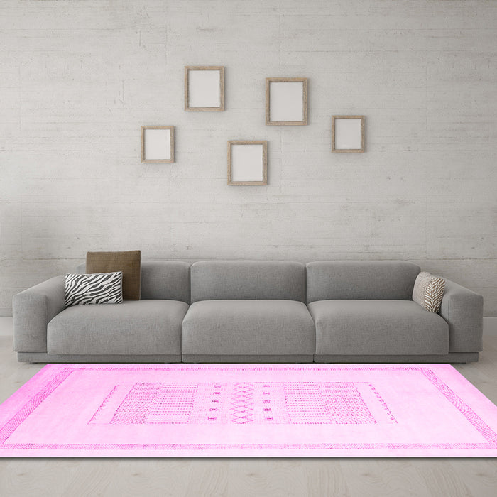 Machine Washable Solid Pink Modern Rug in a Living Room, wshcon603pnk
